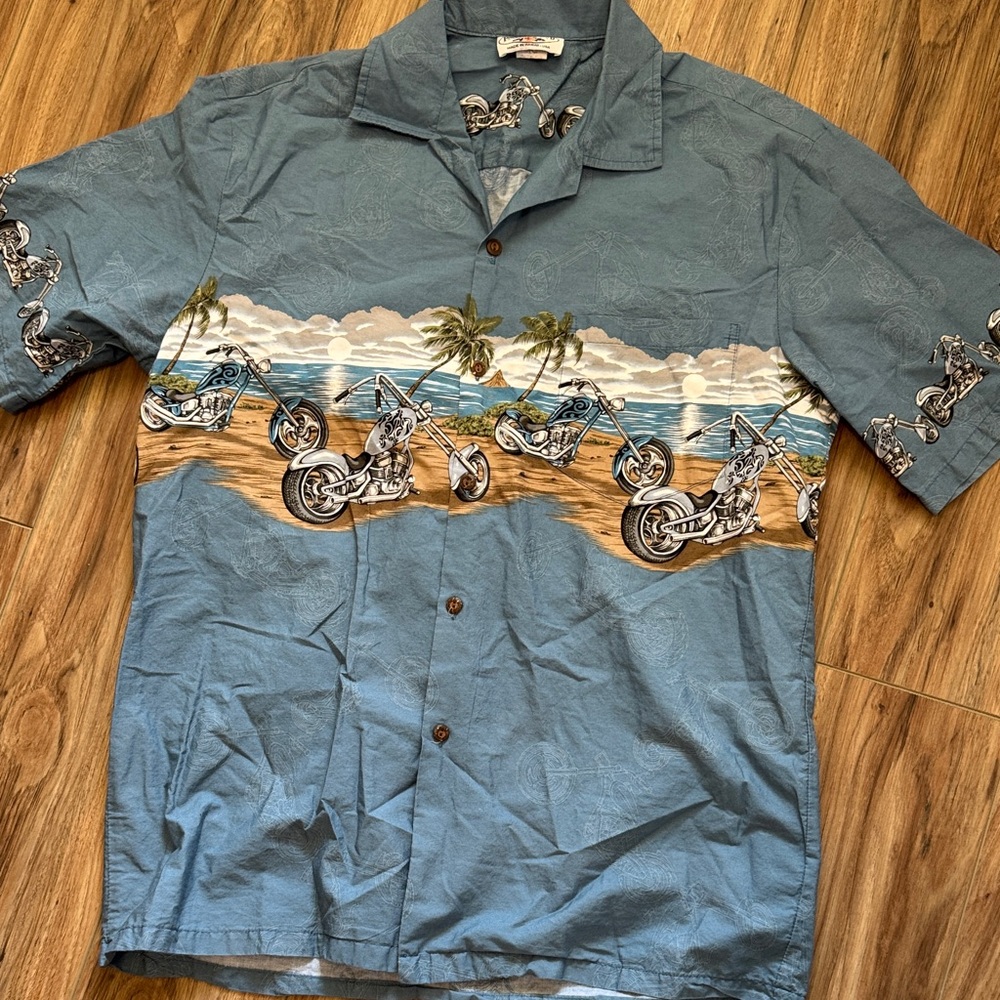 Men's Blue Motorcycle Print Casual Shirt
